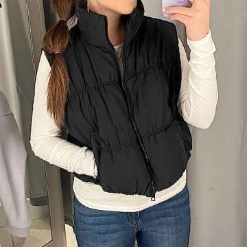 SeeLuNa Women's Stylish Cropped Puffer Vest with Pockets