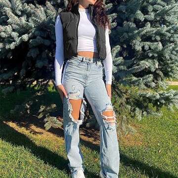 SeeLuNa Women's Stylish Cropped Puffer Vest with Pockets