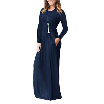 GRECERELLE Women Casual Long Sleeve Maxi Dresses Loose Empire Waist Flowy Fall Long Dresses with Poc...