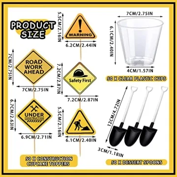 BBTO Construction Party Supplies Set Shovel Spoons Cups Toppers