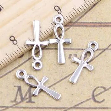 ERGOUP 100pcs Charms Egyptian ankh Life Symbol Cross 18x8mm Antique Making Vintage Tibetan Silver Zinc Alloy Pendant C