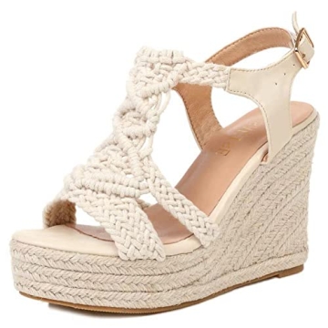RUSAUISE Espadrille Wedge Sandals for Women - Comfortable Strappy Summer Shoes