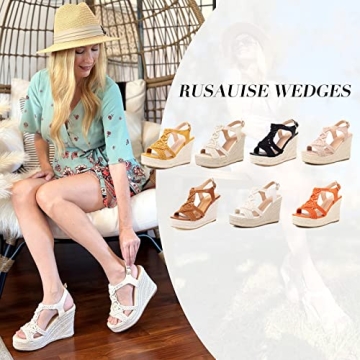 RUSAUISE Women's Espadrille Wedge Sandals - Comfortable Summer Style