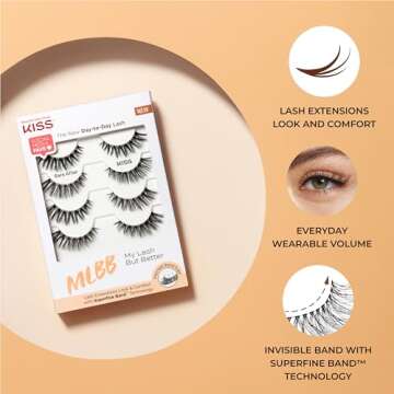 KISS MLBB My Lash But Better False Eyelashes, Everyday Wearable Volume with Superfine Band Technology, Easy To Apply, Reusable, Cruelty-Free, Contact Lens Friendly, Style 'All Mine', 1 Pair Fake Eyelashes All Mine 1 Pair (Pack of 1)