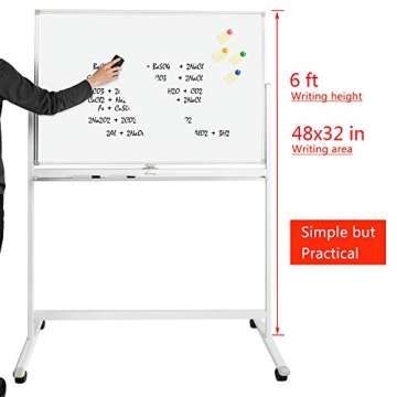 ShowMaven 48 x 32 Inches Mobile Whiteboard Freestanding,Double-Sided Magnetic White Board with Rolling Wheels, Standing Whiteboard，Aluminum Frame