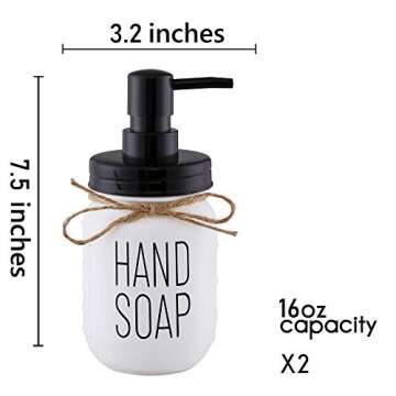 Elwiya Mason Jar Hand Soap Dispenser and Dish Soap Dispenser Set - 16 Ounce Glass Mason Jar with Plastic Pump and Lid - Rust Proof - Rustic Bathroom Accessories &Kitchen Home Decor - 2 Pack White