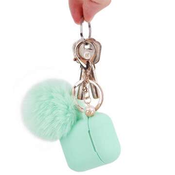 Filoto Compatible with Airpod 2&1 Case Cover, Cute Silicone Protective Accessories Cases/Keychain/Pompom, Best Gift for Girls and Women, Matt Mint Green