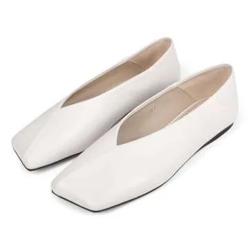 Pomoxikn White Patent Leather Ballet Flats for Women Fashionable Square Toe Ballet Flats for Women L...