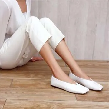 Pomoxikn White Patent Leather Ballet Flats for Women Fashionable Square Toe Ballet Flats for Women Loafer Shoes for Women Dress Shoes.-7.5