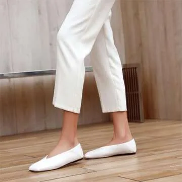 Pomoxikn White Patent Leather Ballet Flats for Women Fashionable Square Toe Ballet Flats for Women Loafer Shoes for Women Dress Shoes.-7.5