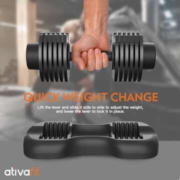ATIVAFIT Adjustable 44LBS Pair/ 66LBS Pair/ 88 LBS Singel Dumbbell Free Weights Dumbbell Multiweight Options for Men Women Full Body Workout Fitness Home Gym (DB-20-001-black-1)