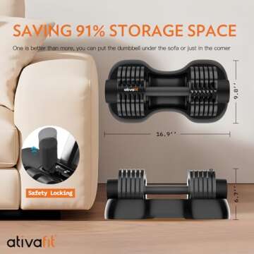 ATIVAFIT Adjustable 44LBS Pair/ 66LBS Pair/ 88 LBS Singel Dumbbell Free Weights Dumbbell Multiweight Options for Men Women Full Body Workout Fitness Home Gym (DB-20-001-black-1)