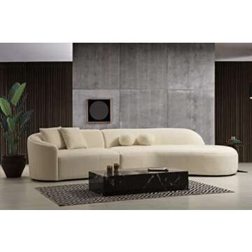 Boucle 2 Piece Sectional Lounge Chaise 134'' Wide, Curved Luxury Modern Couch Ivory Open-End Deep Medium Firm Seats Fully Assembled