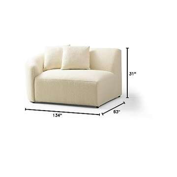 Boucle 2 Piece Sectional Lounge Chaise 134'' Wide, Curved Luxury Modern Couch Ivory Open-End Deep Medium Firm Seats Fully Assembled