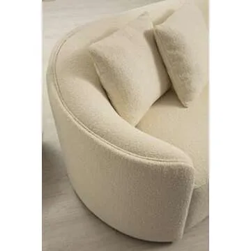 Boucle 2 Piece Sectional Lounge Chaise 134'' Wide, Curved Luxury Modern Couch Ivory Open-End Deep Medium Firm Seats Fully Assembled