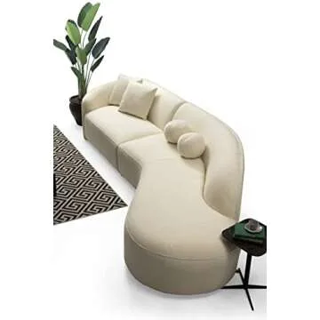 Boucle 2 Piece Sectional Lounge Chaise 134'' Wide, Curved Luxury Modern Couch Ivory Open-End Deep Medium Firm Seats Fully Assembled