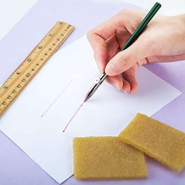 Outus Art Ruling Pen Set, Including Ruling Ink Masking Fluid Pen with 2 Pieces Glue Residue Eraser for Drawing Mounting Art Artists