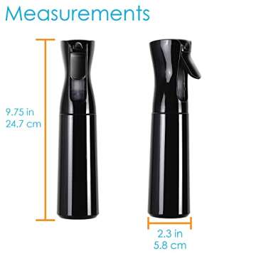 Houseables Mister Spray Bottles, Continuous Sprayer Bottle for Hair, 3 Pack, 12 oz, Misting, Black, 10", Ultra Fine, Solvent & BPA Free Clear Plastic, Pressurized Water, Pump, Stylist, Salon, Barber