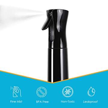 Houseables Mister Spray Bottles, Continuous Sprayer Bottle for Hair, 3 Pack, 12 oz, Misting, Black, 10", Ultra Fine, Solvent & BPA Free Clear Plastic, Pressurized Water, Pump, Stylist, Salon, Barber