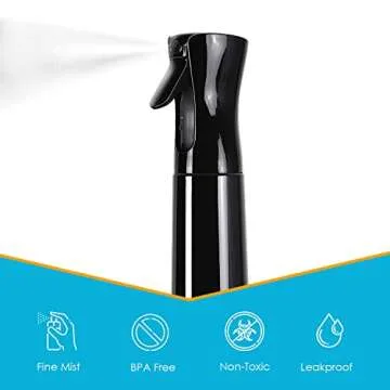Houseables Mister Spray Bottles, Continuous Sprayer Bottle for Hair, 3 Pack, 12 oz, Misting, Black, 10", Ultra Fine, Solvent & BPA Free Clear Plastic, Pressurized Water, Pump, Stylist, Salon, Barber