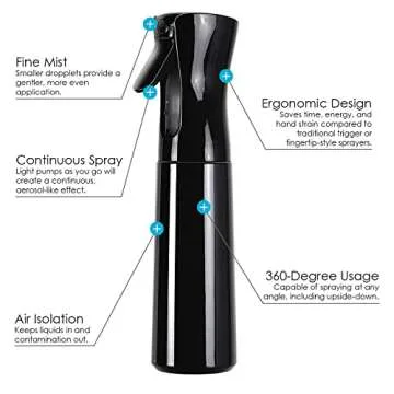 Houseables Mister Spray Bottles, Continuous Sprayer Bottle for Hair, 3 Pack, 12 oz, Misting, Black, 10", Ultra Fine, Solvent & BPA Free Clear Plastic, Pressurized Water, Pump, Stylist, Salon, Barber