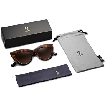 SOJOS Retro Small Vintage Cat Eye Sunglasses for Women Cute Fashion UV400 Sunnies SJ2939, Dark Tortoise/Gradient Brown
