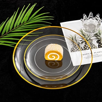 Elegant 210pcs Clear and Gold Plastic Plates Set