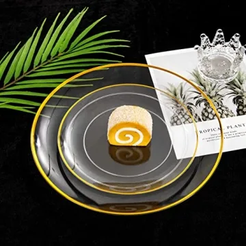 Elegant 210pcs Clear and Gold Plastic Plates Set