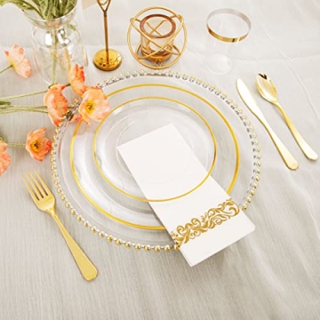 Elegant 210pcs Clear and Gold Plastic Plates Set