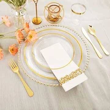 Elegant 210pcs Clear and Gold Plastic Plates Set