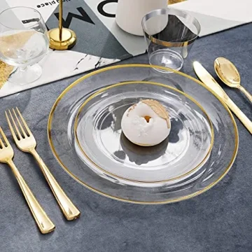 Elegant 210pcs Clear and Gold Plastic Plates Set