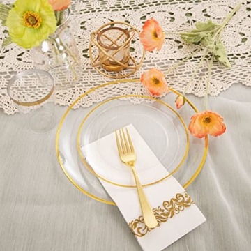 Elegant 210pcs Clear and Gold Plastic Plates Set