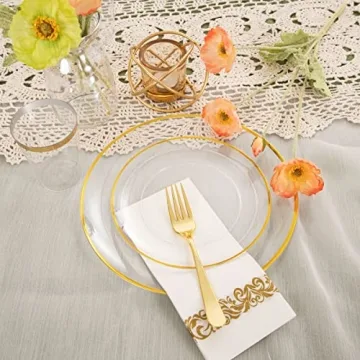 Elegant 210pcs Clear and Gold Plastic Plates Set