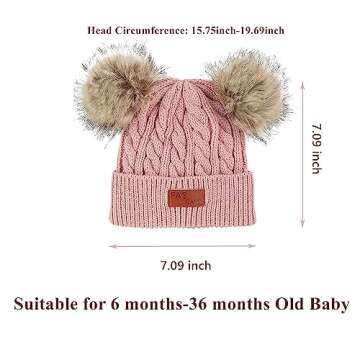 Century Star Baby Girl Hats Winter Cute Baby Beanies for Girls Boys Knit Baby Hats Warm Infant Toddler Hat Pom Pom Caps 1Pc White One Size