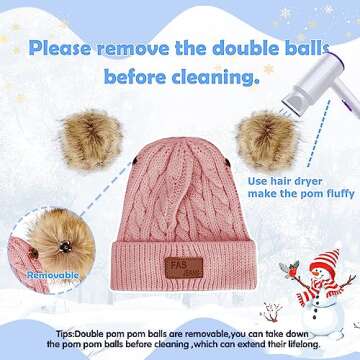 Century Star Baby Girl Hats Winter Cute Baby Beanies for Girls Boys Knit Baby Hats Warm Infant Toddler Hat Pom Pom Caps 1Pc White One Size