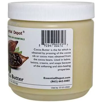 Cocoa Butter - Raw - Unrefined - 100% Pure - Natural Cocoa Scent - 1 lb - Used in Creams, Lotion Bars and Sticks, Lip Balms, Body Butters and Many Other Skin Care Products