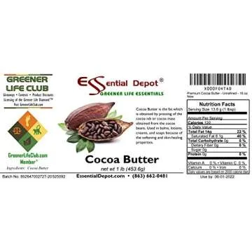 Cocoa Butter - Raw - Unrefined - 100% Pure - Natural Cocoa Scent - 1 lb - Used in Creams, Lotion Bars and Sticks, Lip Balms, Body Butters and Many Other Skin Care Products