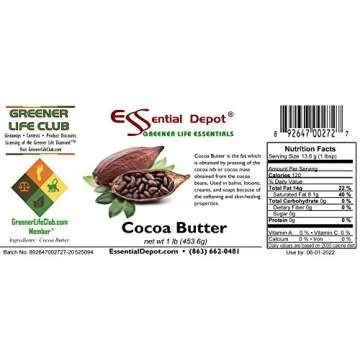 Cocoa Butter - Raw - Unrefined - 100% Pure - Natural Cocoa Scent - 1 lb - Used in Creams, Lotion Bars and Sticks, Lip Balms, Body Butters and Many Other Skin Care Products