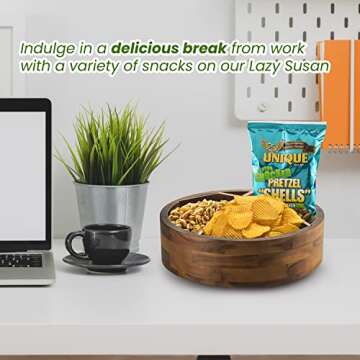 TIDITA 12" Acacia Wood Lazy Susan Organizer with 4 Dividers - Wooden Round Serving Turntable for Tabletop, Countertop - Kitchen Storage Tray Rotating Food Bin Container for Spices, Cabinet, Fridge