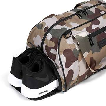 Vooray Burner Gym Duffel, Small Gym Bag with Shoe Pocket, 16" Compact Duffel Bag (Camo)