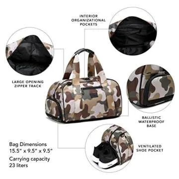 Vooray Burner Gym Duffel, Small Gym Bag with Shoe Pocket, 16" Compact Duffel Bag (Camo)