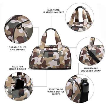 Vooray Burner Gym Duffel, Small Gym Bag with Shoe Pocket, 16" Compact Duffel Bag (Camo)