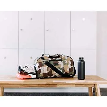 Vooray Burner Gym Duffel, Small Gym Bag with Shoe Pocket, 16" Compact Duffel Bag (Camo)