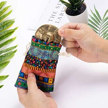 Boao Tibetan Tingsha Cymbals Meditation Chime Bells with Tibetan Drawstring Cloth Bag, 6.3 cm Meditation Chime Bells, for Percussion Instrument(Om Mane Padme Hum Symbols Embossed)