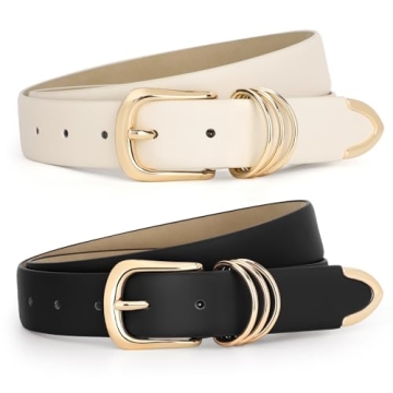 JASGOOD Stylish Women's Leather Belts Set Fashion Gold Buckles