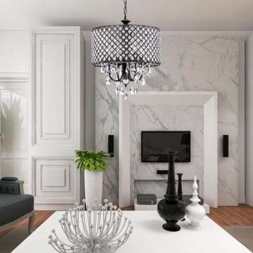 Edvivi Marya Drum Crystal Chandelier, 4 Lights Glam Lighting Fixture with Oil Rubbed Bronze Finish, ...