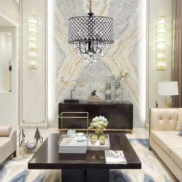 Edvivi Marya Drum Crystal Chandelier, 4 Lights Glam Lighting Fixture with Oil Rubbed Bronze Finish, Adjustable Ceiling Light with Round Crystal Drum Shade, Dining Room Light for Living Room, Bedroom