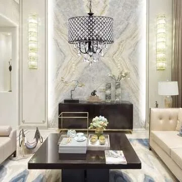 Edvivi Marya Drum Crystal Chandelier, 4 Lights Glam Lighting Fixture with Oil Rubbed Bronze Finish, Adjustable Ceiling Light with Round Crystal Drum Shade, Dining Room Light for Living Room, Bedroom