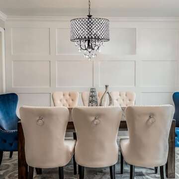 Edvivi Marya Drum Crystal Chandelier, 4 Lights Glam Lighting Fixture with Oil Rubbed Bronze Finish, Adjustable Ceiling Light with Round Crystal Drum Shade, Dining Room Light for Living Room, Bedroom