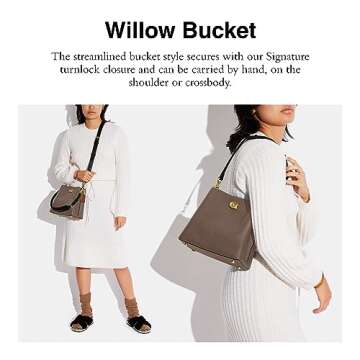 COACH Colorblock Leather Willow Bucket, Dark Stone, One Size